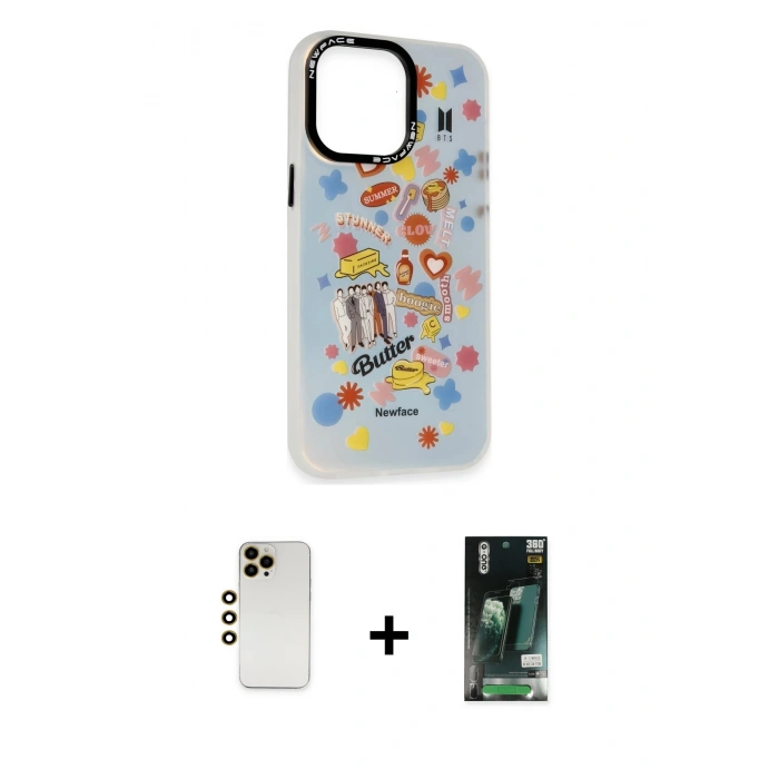 MARSİLYAN™- iPhone 13 Pro Max Kılıf Siluet Çizgi Koleksiyonu - Şeffaf 360 Full Body Arka Koruyucu + Shine Kamera Lens - GD