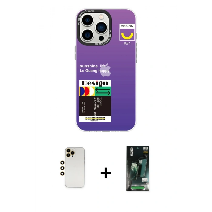 MARSİLYAN™- iPhone 13 Pro Max Kılıf Siluet Çizgi Koleksiyonu - Şeffaf 360 Full Body Arka Koruyucu + Shine Kamera Lens - GD