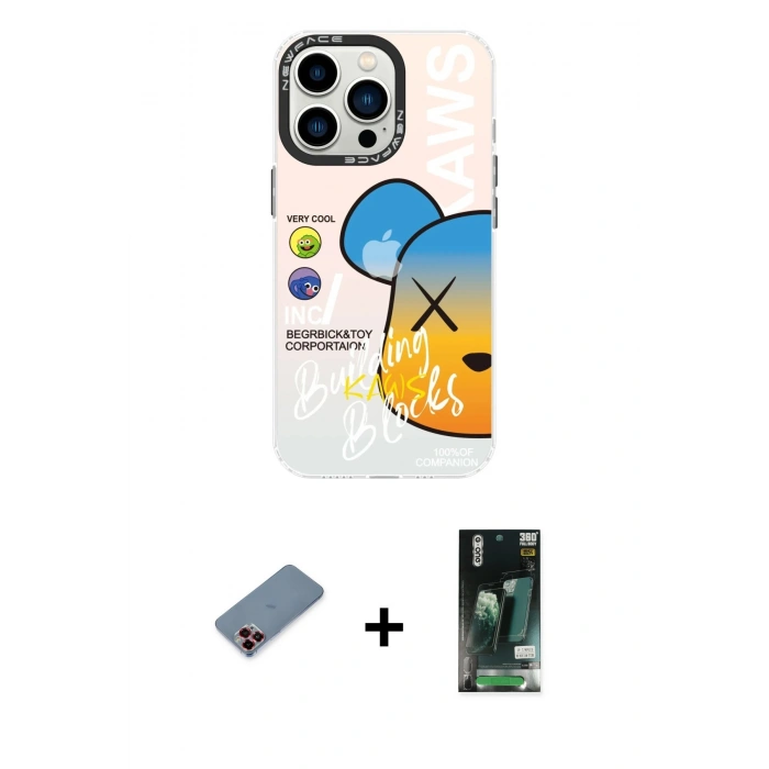 MARSİLYAN™- iPhone 13 Pro Max Kılıf Siluet Çizgi Koleksiyonu - Şeffaf 360 Full Body Arka Koruyucu + Kırmızı Metal Kamera Lens Koruma Cam
