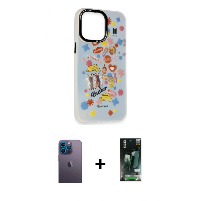 MARSİLYAN™- iPhone 13 Pro Max Kılıf Siluet Çizgi Koleksiyonu - Şeffaf 360 Full Body Arka Koruyucu + Neon Fosforlu Kamera Lens - MI