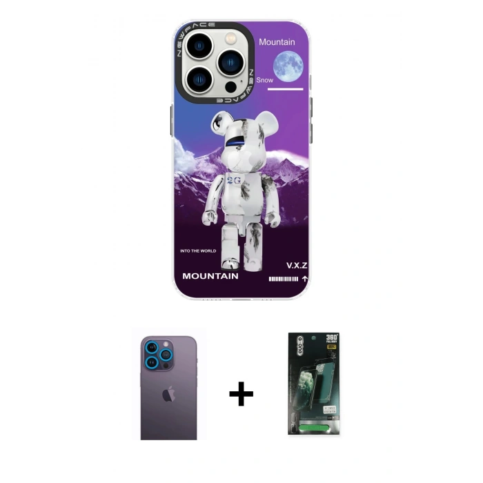 MARSİLYAN™- iPhone 13 Pro Max Kılıf Siluet Çizgi Koleksiyonu - Şeffaf 360 Full Body Arka Koruyucu + Neon Fosforlu Kamera Lens - MI