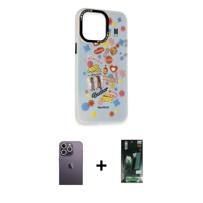 MARSİLYAN™- iPhone 13 Pro Max Kılıf Siluet Çizgi Koleksiyonu - Şeffaf 360 Full Body Arka Koruyucu + Neon Fosforlu Kamera Lens - BZ