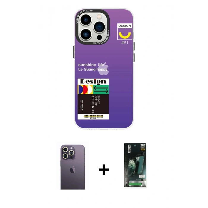 MARSİLYAN™- iPhone 13 Pro Max Kılıf Siluet Çizgi Koleksiyonu - Şeffaf 360 Full Body Arka Koruyucu + Neon Fosforlu Kamera Lens - BZ