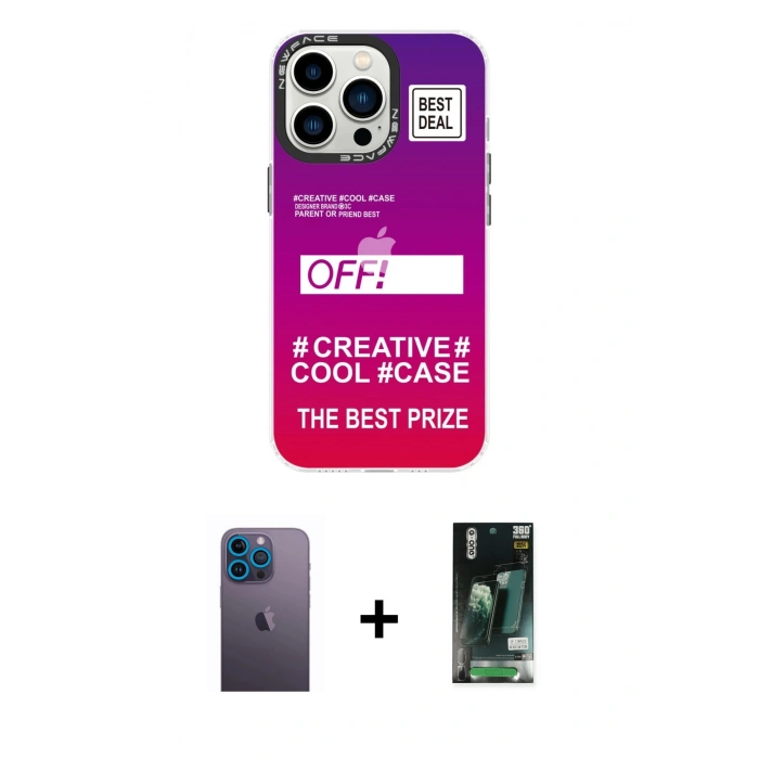MARSİLYAN™- iPhone 13 Pro Max Kılıf Siluet Çizgi Koleksiyonu - Şeffaf 360 Full Body Arka Koruyucu + Neon Fosforlu Kamera Lens - MI