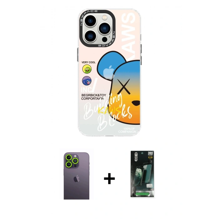 MARSİLYAN™- iPhone 13 Pro Max Kılıf Siluet Çizgi Koleksiyonu - Şeffaf 360 Full Body Arka Koruyucu + Neon Fosforlu Kamera Lens - YL