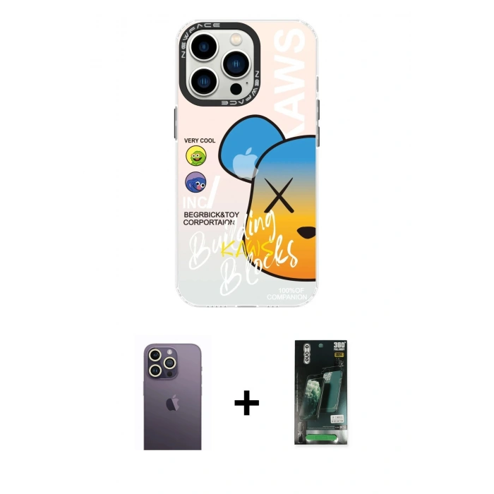 MARSİLYAN™- iPhone 13 Pro Max Kılıf Siluet Çizgi Koleksiyonu - Şeffaf 360 Full Body Arka Koruyucu + Neon Fosforlu Kamera Lens - BZ