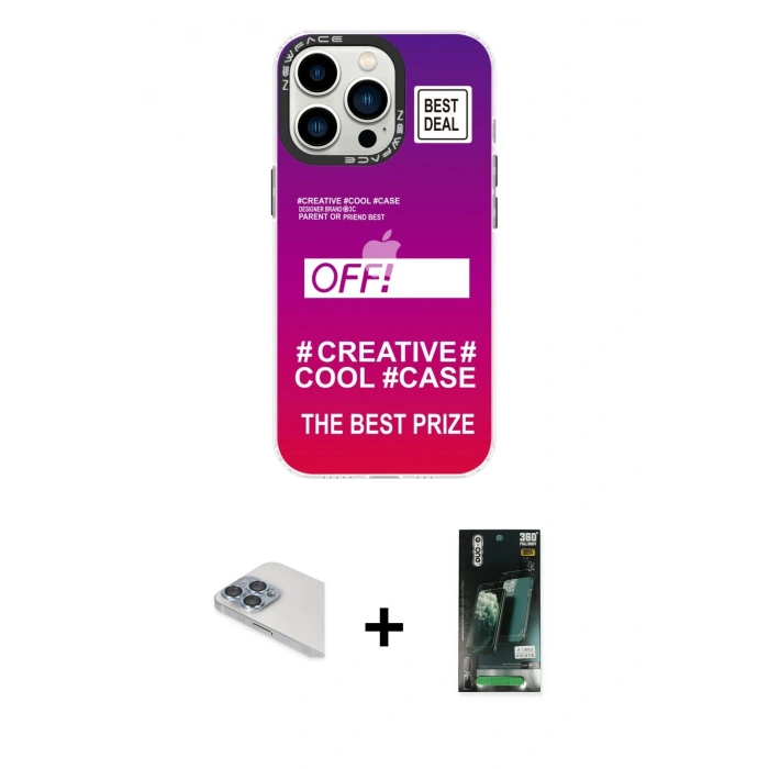 MARSİLYAN™- iPhone 13 Pro Max Kılıf Siluet Çizgi Koleksiyonu - Şeffaf 360 Full Body Arka Koruyucu + Pers Alüminyum Kamera Lens - SABE