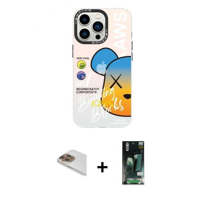 MARSİLYAN™- iPhone 13 Pro Max Kılıf Siluet Çizgi Koleksiyonu - Şeffaf 360 Full Body Arka Koruyucu + Pers Alüminyum Kamera Lens - GD