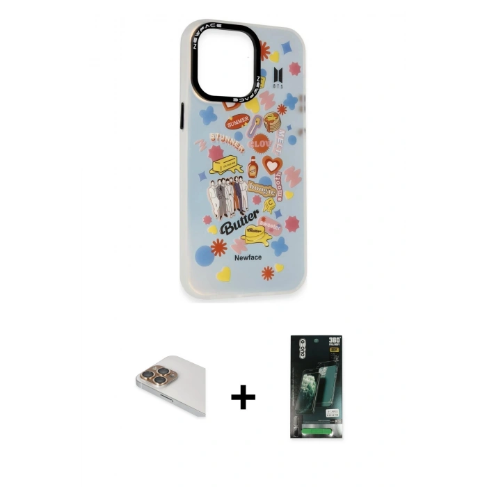 MARSİLYAN™- iPhone 13 Pro Max Kılıf Siluet Çizgi Koleksiyonu - Şeffaf 360 Full Body Arka Koruyucu + Pers Alüminyum Kamera Lens - GD