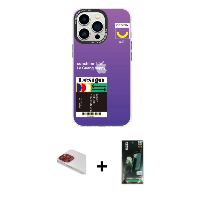 MARSİLYAN™- iPhone 13 Pro Max Kılıf Siluet Çizgi Koleksiyonu - Şeffaf 360 Full Body Arka Koruyucu + Pers Alüminyum Kamera Lens - KI