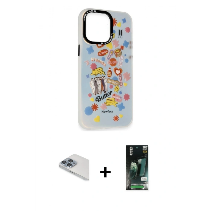 MARSİLYAN™- iPhone 13 Pro Max Kılıf Siluet Çizgi Koleksiyonu - Şeffaf 360 Full Body Arka Koruyucu + Pers Alüminyum Kamera Lens - SABE
