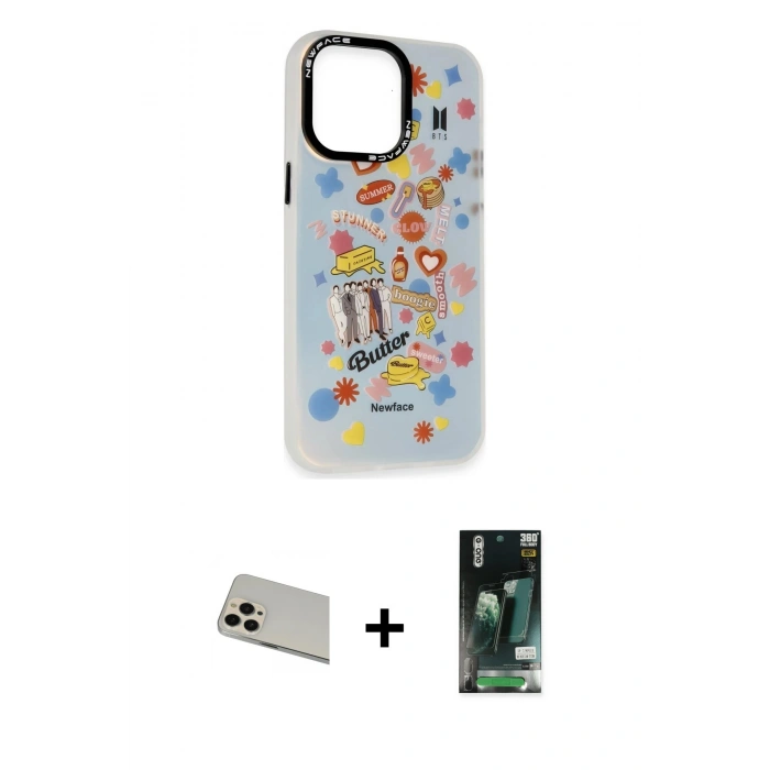 MARSİLYAN™- iPhone 13 Pro Max Kılıf Siluet Çizgi Koleksiyonu - Şeffaf 360 Full Body Arka Koruyucu + Rainbow Kamera Lens Koruma Cam - REGD