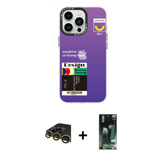 MARSİLYAN™- iPhone 13 Pro Max Kılıf Siluet Çizgi Koleksiyonu - Şeffaf 360 Full Body Arka Koruyucu + Raze Metal Kamera Lens - GD