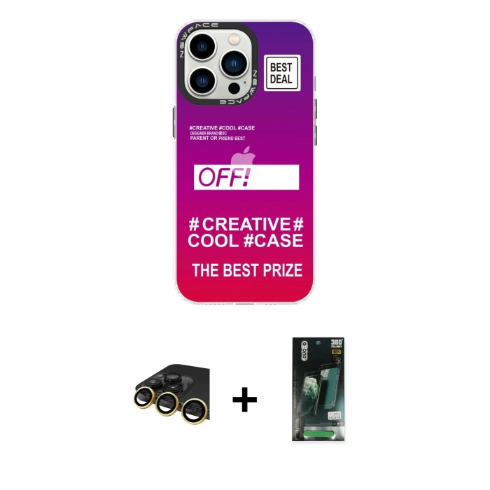 MARSİLYAN™- iPhone 13 Pro Max Kılıf Siluet Çizgi Koleksiyonu - Şeffaf 360 Full Body Arka Koruyucu + Raze Metal Kamera Lens - GD