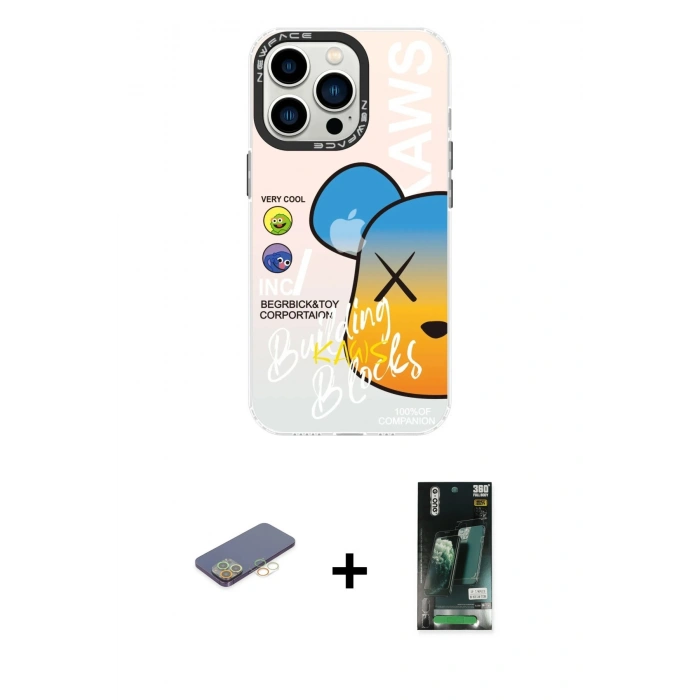 MARSİLYAN™- iPhone 13 Pro Max Kılıf Siluet Çizgi Koleksiyonu - Şeffaf 360 Full Body Arka Koruyucu + Renkli Kamera Lens Koruma Cam - SI