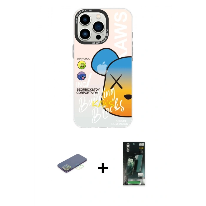 MARSİLYAN™- iPhone 13 Pro Max Kılıf Siluet Çizgi Koleksiyonu - Şeffaf 360 Full Body Arka Koruyucu + Renkli Kamera Lens Koruma Cam - YL