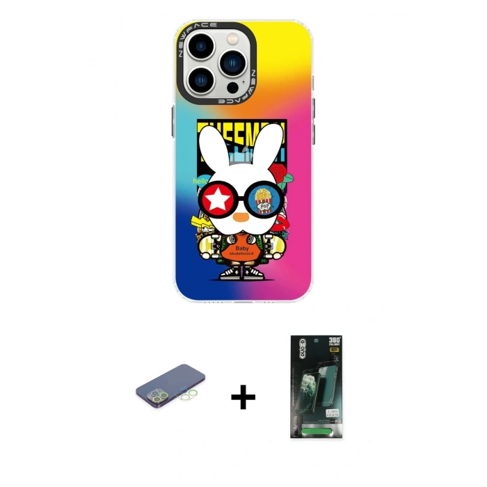 MARSİLYAN™- iPhone 13 Pro Max Kılıf Siluet Çizgi Koleksiyonu - Şeffaf 360 Full Body Arka Koruyucu + Renkli Kamera Lens Koruma Cam - YL