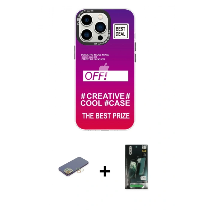 MARSİLYAN™- iPhone 13 Pro Max Kılıf Siluet Çizgi Koleksiyonu - Şeffaf 360 Full Body Arka Koruyucu + Renkli Kamera Lens Koruma Cam - SI