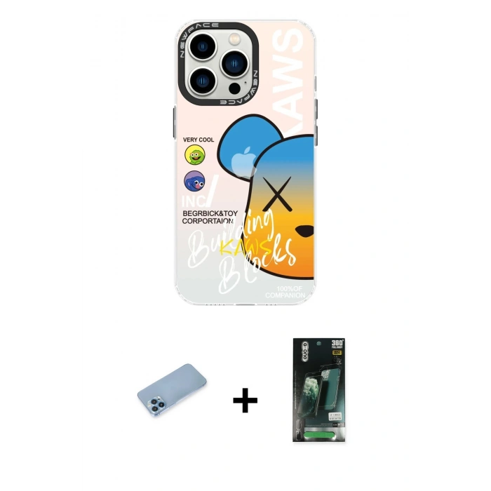 MARSİLYAN™- iPhone 13 Pro Max Kılıf Siluet Çizgi Koleksiyonu - Şeffaf 360 Full Body Arka Koruyucu + Shine Kamera Lens Koruma Cam - MI