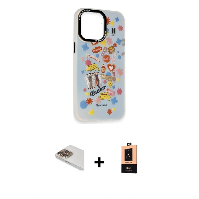 MARSİLYAN™- iPhone 13 Pro Max Kılıf Siluet Çizgi Koleksiyonu - Şeffaf Maxco Cam Ekran Koruyucu + Pers Alüminyum Kamera Lens - GD