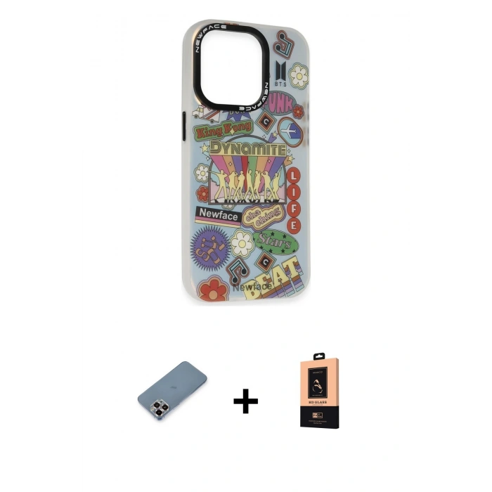 MARSİLYAN™- iPhone 13 Pro Max Kılıf Siluet Çizgi Koleksiyonu - Şeffaf Maxco Cam Ekran Koruyucu + Metal Kamera Lens Koruma Cam - MR