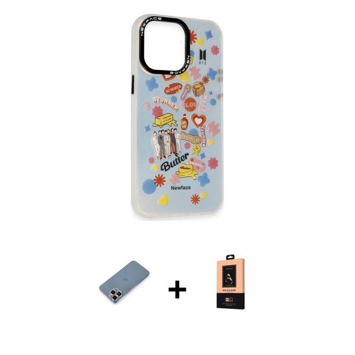 MARSİLYAN™- iPhone 13 Pro Max Kılıf Siluet Çizgi Koleksiyonu - Şeffaf Maxco Cam Ekran Koruyucu + Metal Kamera Lens Koruma Cam - MR