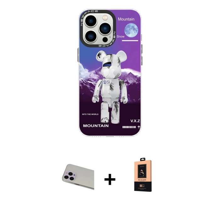 MARSİLYAN™- iPhone 13 Pro Max Kılıf Siluet Çizgi Koleksiyonu - Şeffaf Maxco Cam Ekran Koruyucu + Rainbow Kamera Lens Koruma Cam - MR