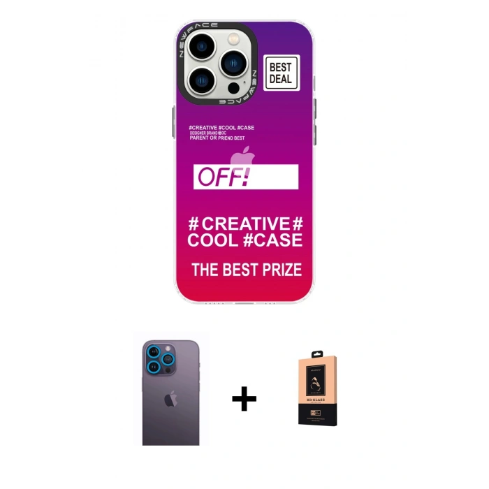 MARSİLYAN™- iPhone 13 Pro Max Kılıf Siluet Çizgi Koleksiyonu - Şeffaf Maxco Cam Ekran Koruyucu + Neon Fosforlu Kamera Lens - MI