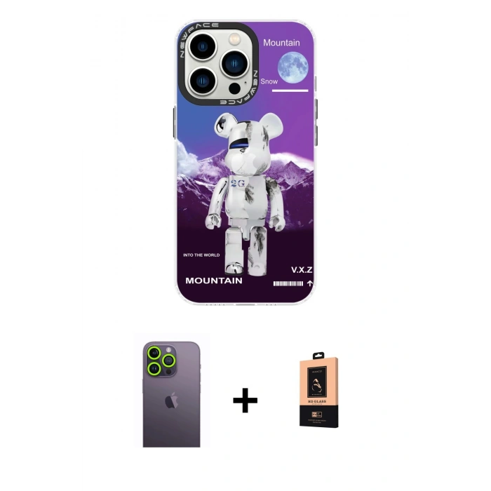 MARSİLYAN™- iPhone 13 Pro Max Kılıf Siluet Çizgi Koleksiyonu - Şeffaf Maxco Cam Ekran Koruyucu + Neon Fosforlu Kamera Lens - YL