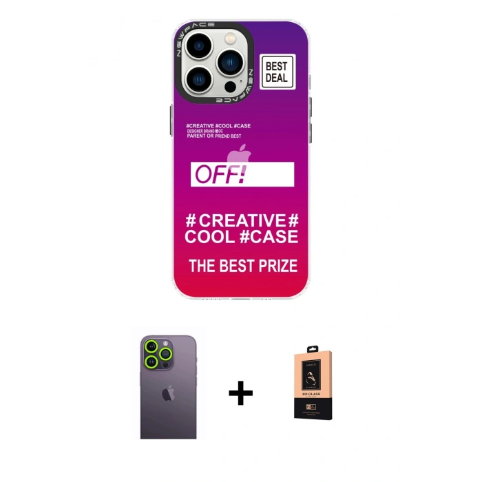 MARSİLYAN™- iPhone 13 Pro Max Kılıf Siluet Çizgi Koleksiyonu - Şeffaf Maxco Cam Ekran Koruyucu + Neon Fosforlu Kamera Lens - YL