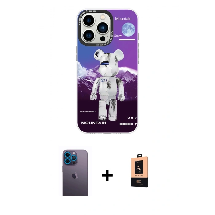 MARSİLYAN™- iPhone 13 Pro Max Kılıf Siluet Çizgi Koleksiyonu - Şeffaf Maxco Cam Ekran Koruyucu + Neon Fosforlu Kamera Lens - MI