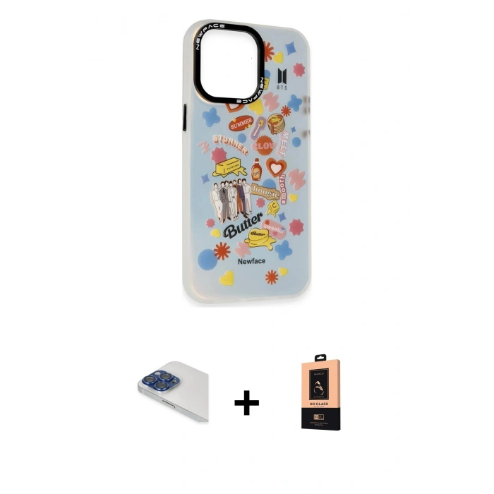 MARSİLYAN™- iPhone 13 Pro Max Kılıf Siluet Çizgi Koleksiyonu - Şeffaf Maxco Cam Ekran Koruyucu + Pers Alüminyum Kamera Lens - LT