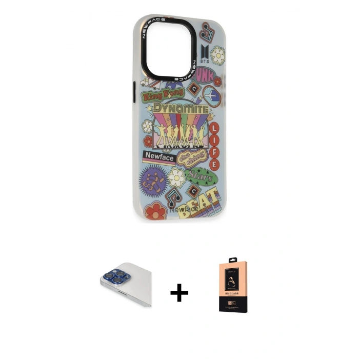 MARSİLYAN™- iPhone 13 Pro Max Kılıf Siluet Çizgi Koleksiyonu - Şeffaf Maxco Cam Ekran Koruyucu + Pers Alüminyum Kamera Lens - LT