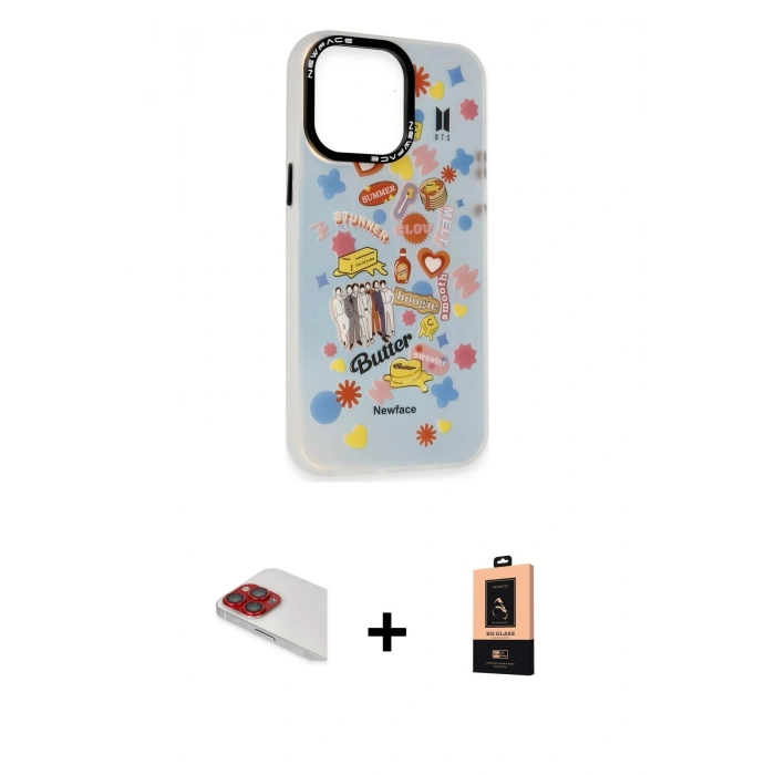 MARSİLYAN™- iPhone 13 Pro Max Kılıf Siluet Çizgi Koleksiyonu - Şeffaf Maxco Cam Ekran Koruyucu + Pers Alüminyum Kamera Lens - KI