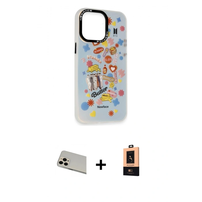 MARSİLYAN™- iPhone 13 Pro Max Kılıf Siluet Çizgi Koleksiyonu - Şeffaf Maxco Cam Ekran Koruyucu + Rainbow Kamera Lens Koruma Cam - REGD