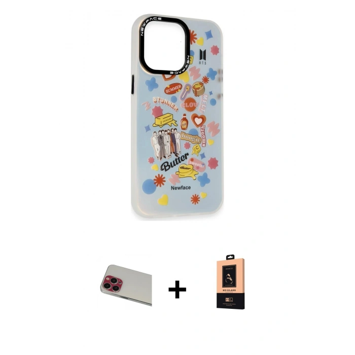 MARSİLYAN™- iPhone 13 Pro Max Kılıf Siluet Çizgi Koleksiyonu - Şeffaf Maxco Cam Ekran Koruyucu + Rainbow Kamera Lens Koruma Cam - KI
