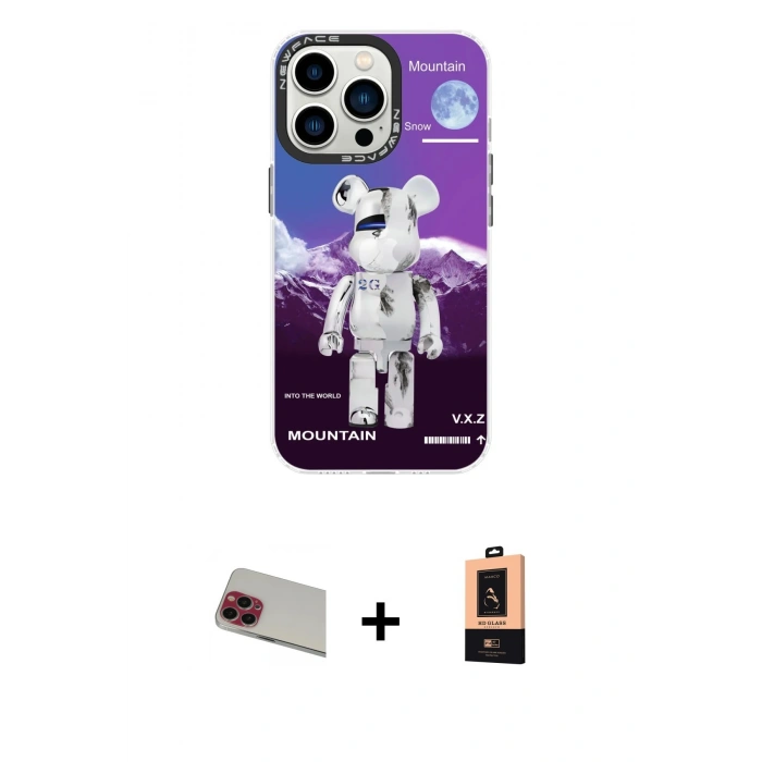 MARSİLYAN™- iPhone 13 Pro Max Kılıf Siluet Çizgi Koleksiyonu - Şeffaf Maxco Cam Ekran Koruyucu + Rainbow Kamera Lens Koruma Cam - KI