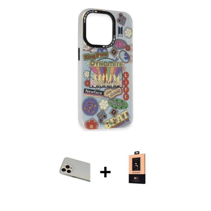MARSİLYAN™- iPhone 13 Pro Max Kılıf Siluet Çizgi Koleksiyonu - Şeffaf Maxco Cam Ekran Koruyucu + Rainbow Kamera Lens Koruma Cam - REGD