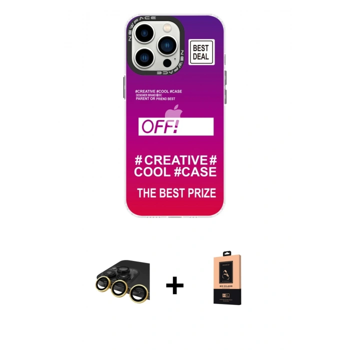 MARSİLYAN™- iPhone 13 Pro Max Kılıf Siluet Çizgi Koleksiyonu - Şeffaf Maxco Cam Ekran Koruyucu + Raze Metal Kamera Lens - GD