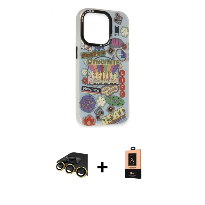 MARSİLYAN™- iPhone 13 Pro Max Kılıf Siluet Çizgi Koleksiyonu - Şeffaf Maxco Cam Ekran Koruyucu + Raze Metal Kamera Lens - GD