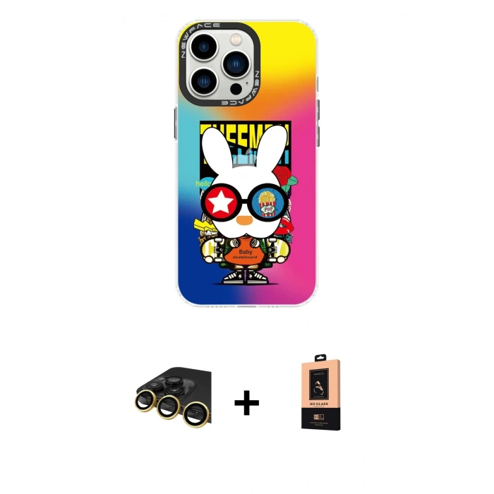 MARSİLYAN™- iPhone 13 Pro Max Kılıf Siluet Çizgi Koleksiyonu - Şeffaf Maxco Cam Ekran Koruyucu + Raze Metal Kamera Lens - GD