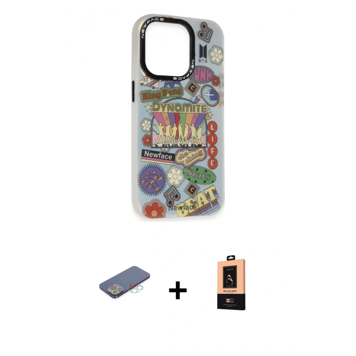 MARSİLYAN™- iPhone 13 Pro Max Kılıf Siluet Çizgi Koleksiyonu - Şeffaf Maxco Cam Ekran Koruyucu + Renkli Kamera Lens Koruma Cam - MI