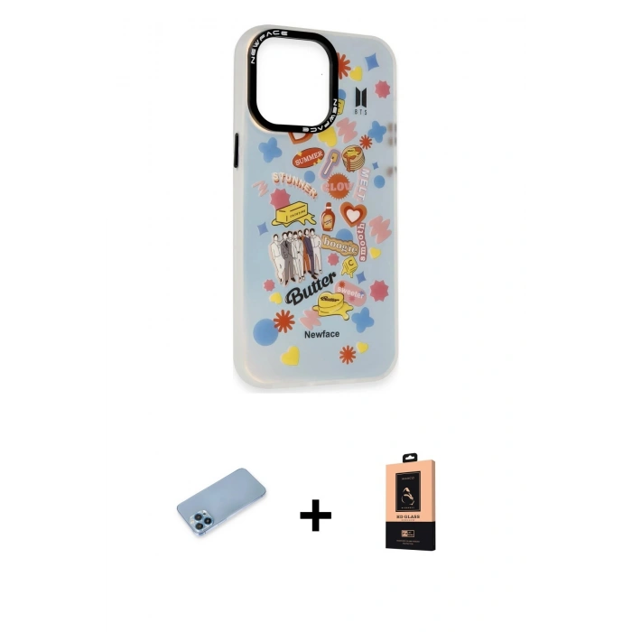 MARSİLYAN™- iPhone 13 Pro Max Kılıf Siluet Çizgi Koleksiyonu - Şeffaf Maxco Cam Ekran Koruyucu + Shine Kamera Lens Koruma Cam - MI
