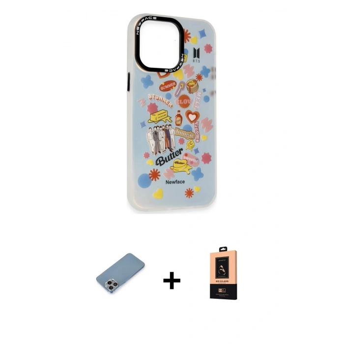 MARSİLYAN™- iPhone 13 Pro Max Kılıf Siluet Çizgi Koleksiyonu - Şeffaf Maxco Cam Ekran Koruyucu + Shine Kamera Lens Koruma Cam - GI