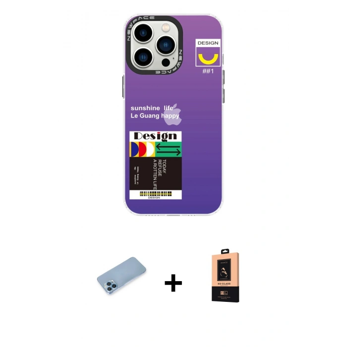 MARSİLYAN™- iPhone 13 Pro Max Kılıf Siluet Çizgi Koleksiyonu - Şeffaf Maxco Cam Ekran Koruyucu + Shine Kamera Lens Koruma Cam - MI