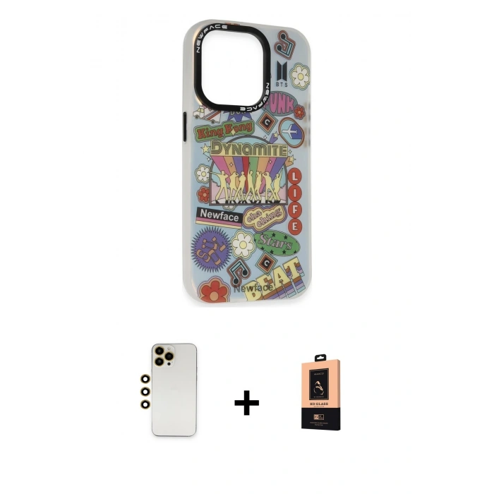 MARSİLYAN™- iPhone 13 Pro Max Kılıf Siluet Çizgi Koleksiyonu - Şeffaf Maxco Cam Ekran Koruyucu + Shine Kamera Lens - GD