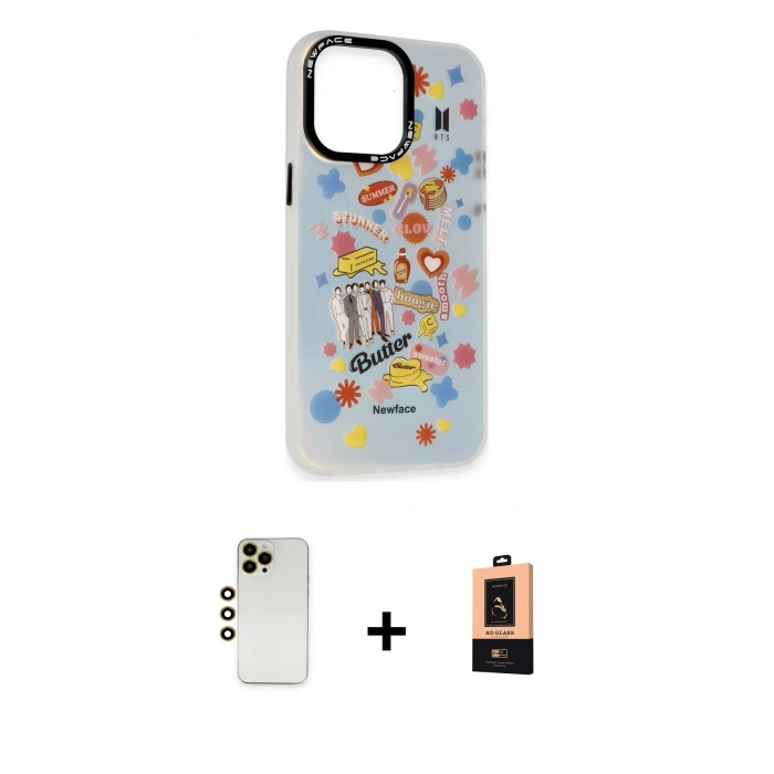 MARSİLYAN™- iPhone 13 Pro Max Kılıf Siluet Çizgi Koleksiyonu - Şeffaf Maxco Cam Ekran Koruyucu + Shine Kamera Lens - GD