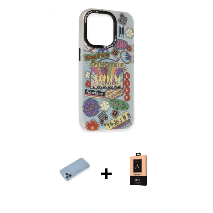 MARSİLYAN™- iPhone 13 Pro Max Kılıf Siluet Çizgi Koleksiyonu - Şeffaf Maxco Cam Ekran Koruyucu + Shine Kamera Lens Koruma Cam - MI
