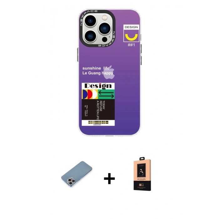 MARSİLYAN™- iPhone 13 Pro Max Kılıf Siluet Çizgi Koleksiyonu - Şeffaf Maxco Cam Ekran Koruyucu + Shine Kamera Lens Koruma Cam - GI