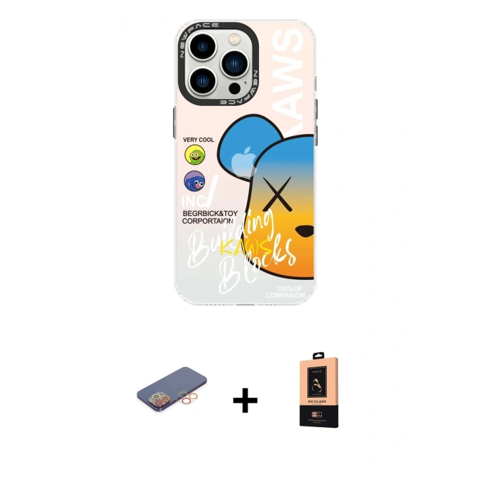 MARSİLYAN™- iPhone 13 Pro Max Kılıf Siluet Çizgi Koleksiyonu - Şeffaf Maxco Cam Ekran Koruyucu + Turuncu Renkli Kamera Lens Koruma Cam